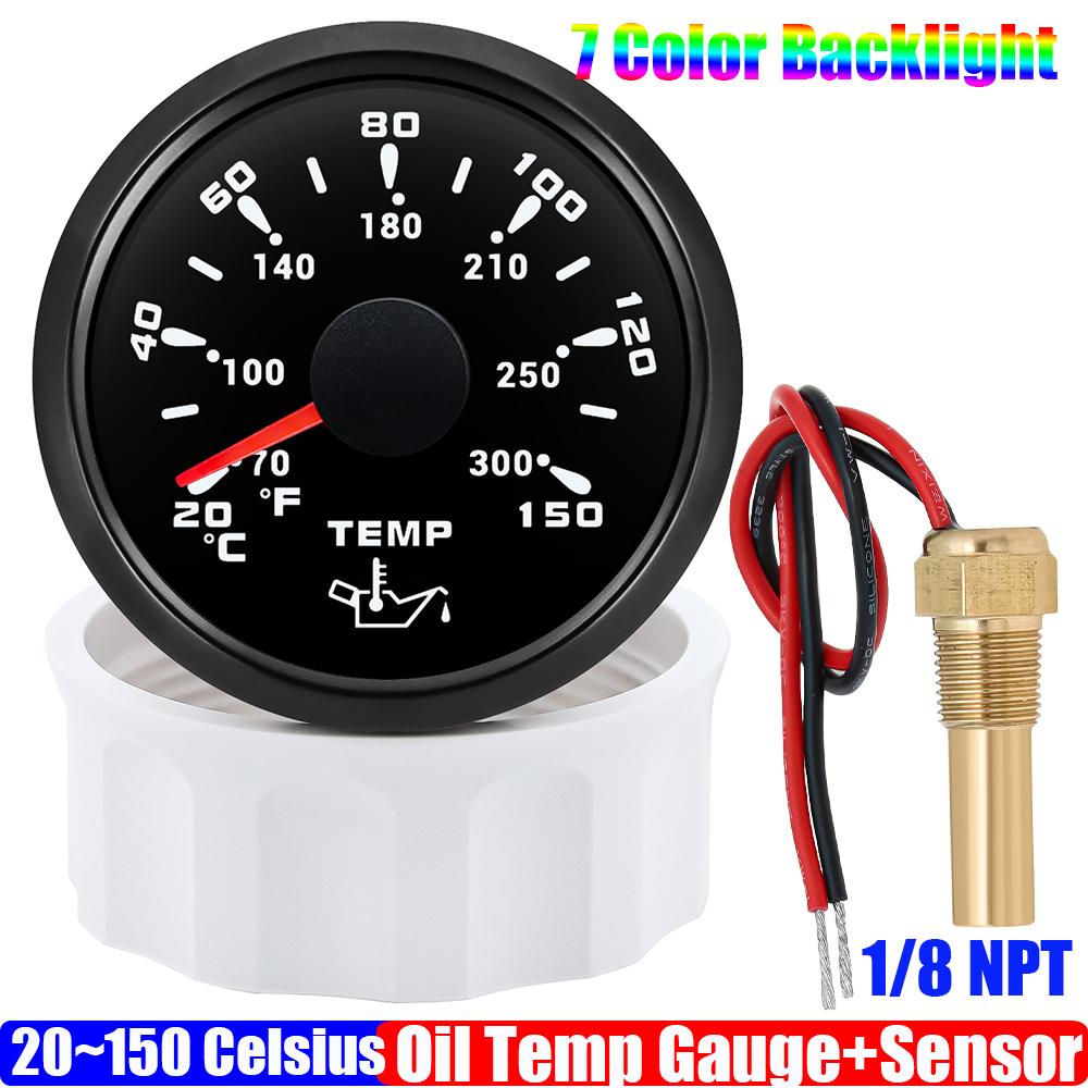 7 Color Backlight 52mm Oil Temperature Gauge+Sensor 1/8NPT for Car Boat Marine 2" 52MM Oil Temp Meter Indicator 20~150 Celsius