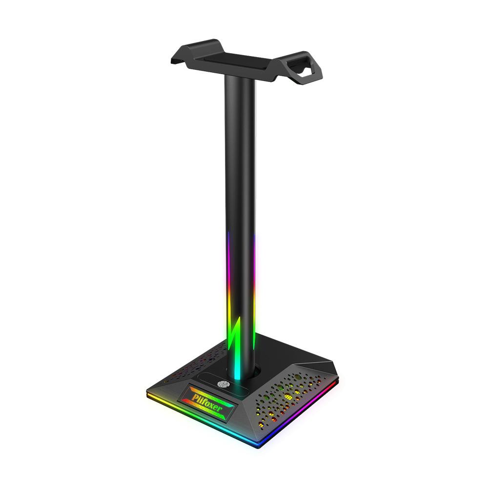 Lanxinda EB01-B Gaming Headset Stand with RGB Lighting USB Control Dual USB Ports ABS Material Neon Bulbs