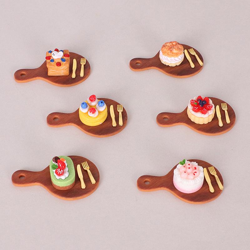 1/12 Puppenhaus Simulation Kuchen Brot Tablett Messer Gabel Kit Puppenhaus Küche Dekoration Puppen Haus Zubehör Rollenspiel Spielzeug