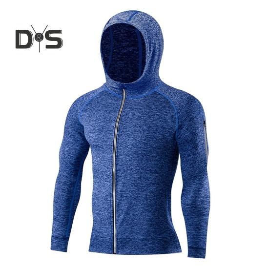 

Мужская толстовка с капюшоном на молнии, быстросохнущая, со светоотражающими полосками, спортивная куртка с капюшоном для бега, фитнеса, гольфа M синий