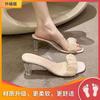 Sandals women's outer wear summer new 2025 crystal transparent thick heel French sandals slippers summer high heels women