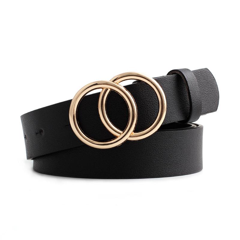 Fashion Women's Belt luxury Double Round Buckle Belt Simple And Versatile Pu Belt for women With Jeans suit for daily business