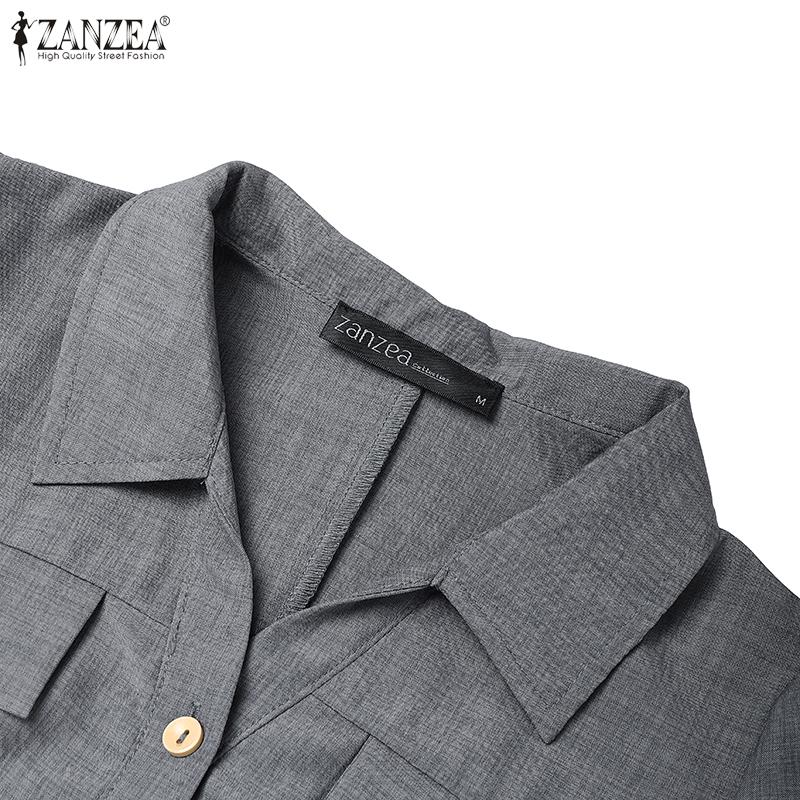 ZANZEA Women Classic Collar Summer Casual Short Sleeve Dress