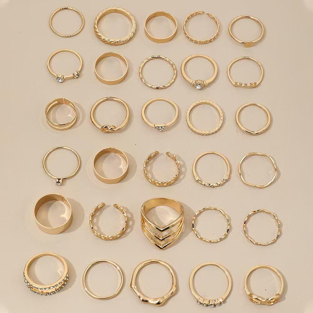 30pcs Elegant Stacking Rings Trendy Infinity / Chain / Knot Design Inlaid Rhinestone Golden Daily Outfits Party Accessories