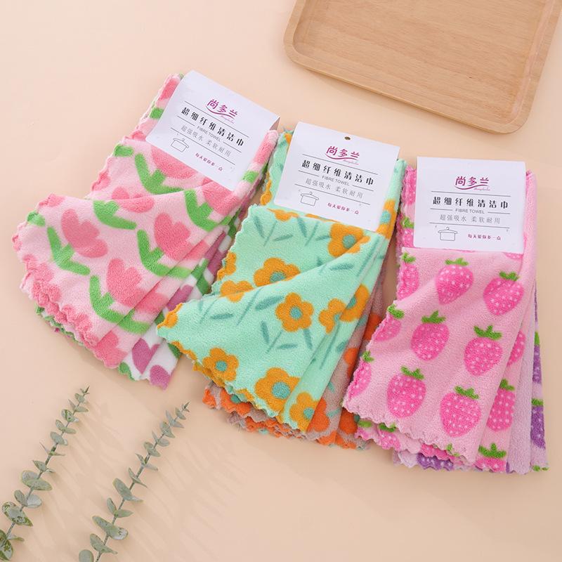 4Pcs Kitchen Cleaning Cloths Soft Absorbent Dishcloth Coral Fleece Sunflower Wiping Towel Rags Household Cleaning Cloth 30X30Cm