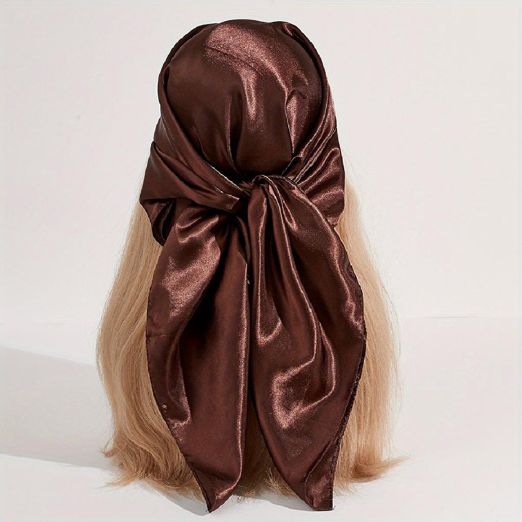 Solid Color Large Bandana Classic Satin Square Scarf Women Imitation Silk Neckerchief Windproof Shawl Head Wrap Hair Accessories