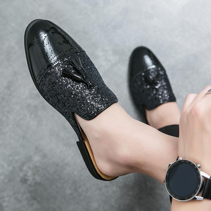 Luxury Designer Brand Mens Half Slippers Sandals Loafers Slippers for Male Gold Half Shoes for Men Casual Shoes Slip on Flats