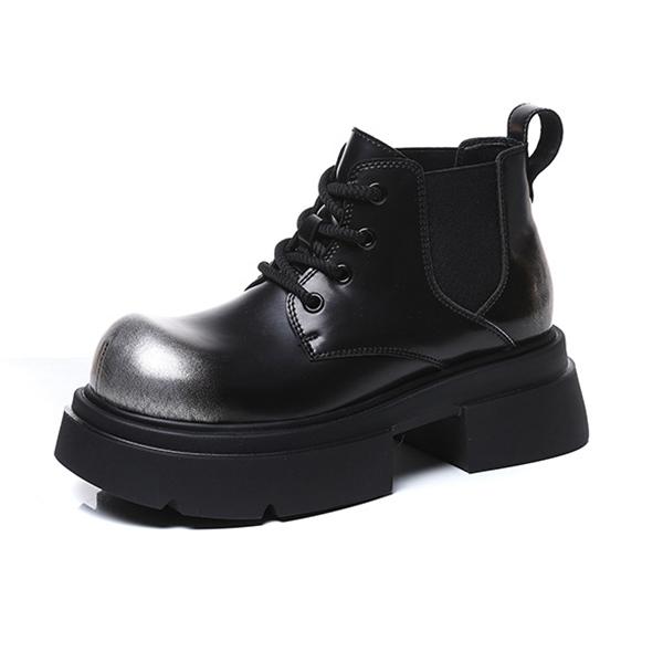 

Модные осенние ботинки для женщин из натуральной кожи в стиле ретро, ботильоны на толстой подошве с усиленной отделкой, женские высокие ботинки на молнии 40 чёрный