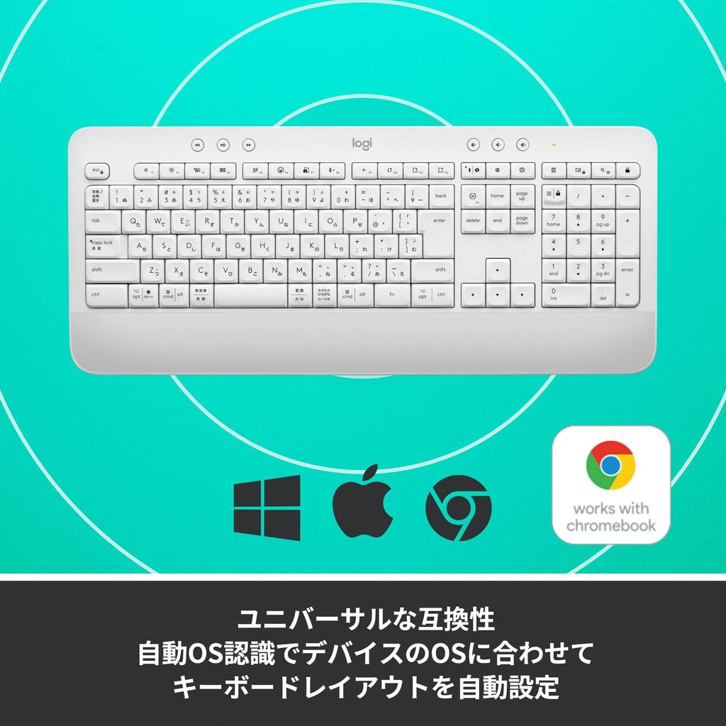 Logitech SIGNATURE K650OW Wireless Keyboard Palm Rest Thin Bluetooth Logi Bolt Unifying Not Compatible Japanese Layout Windows Mac Chrome Android