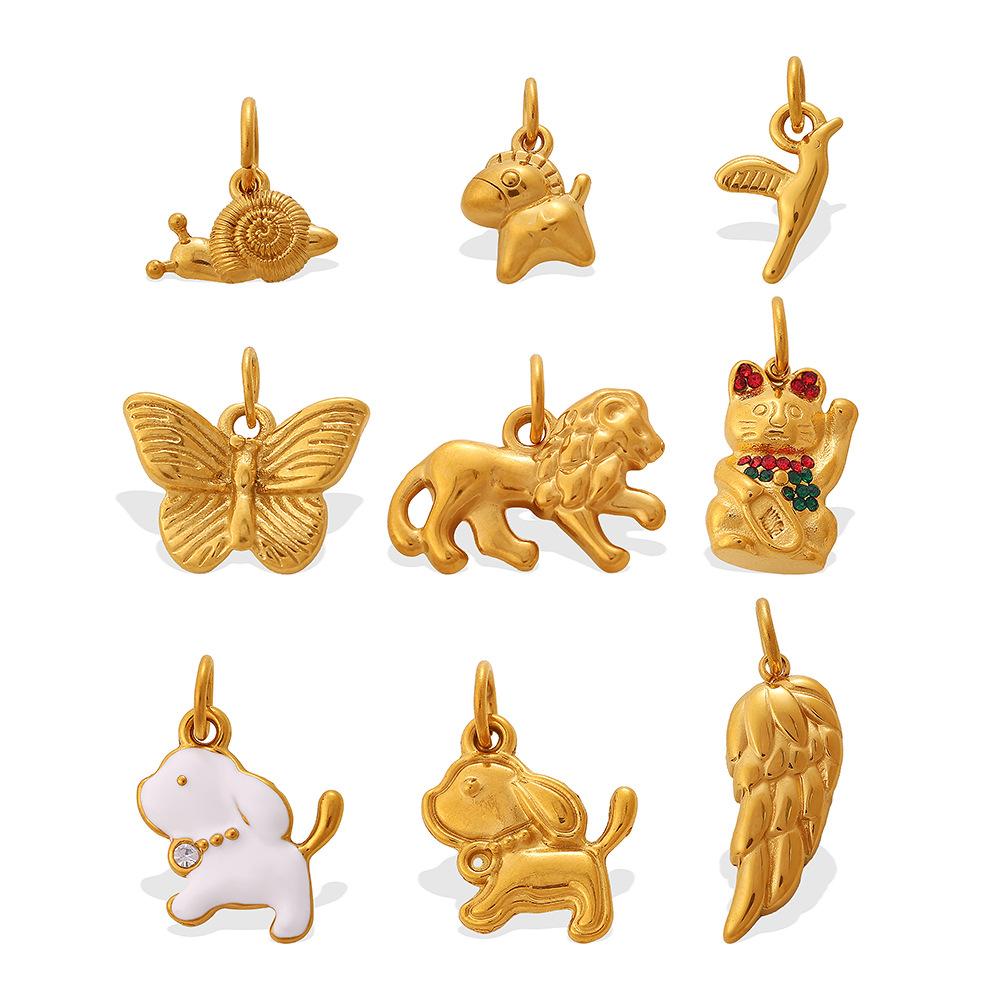 Lucky Cat Cartoon Animal DIY Pendant, 18K Gold Plated Stainless Steel Versatile Charm