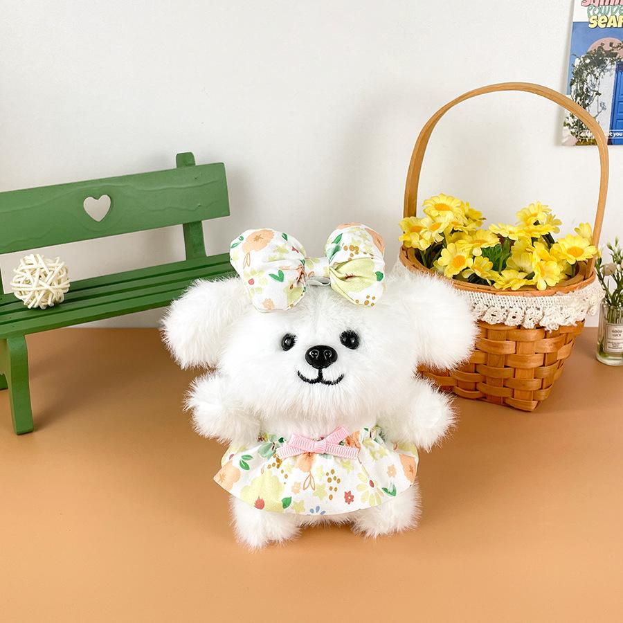 

Cute Bow Puppy Plush Doll Princess Skirt Puppy Girl Heart Doll Bag Doll Hanging Decoration Toy Height about 13cm