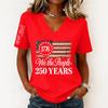 Women’s Fashion Casual Short Sleeve V Neck Pullover Top with 1776 and We the People 250 Years Graphic Print for Everyday Wear
