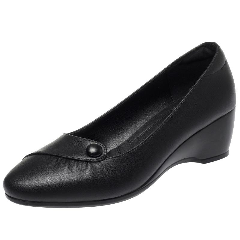 Women Fashion Light Weight Wedge Heel Comfort Spring  Autumn Shoes Lady Casual Single Shoes Outside Black Leather Pumps