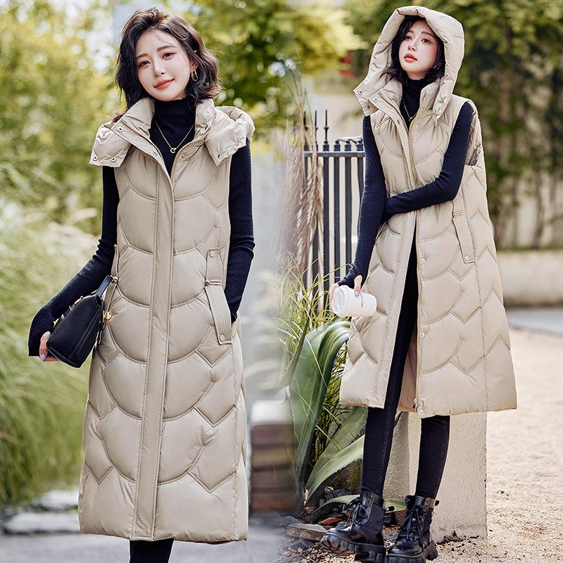 2025 New Autumn and Winter Down Cotton Vest Women's Vest Thick Medium and Long Warm Slim Outer
