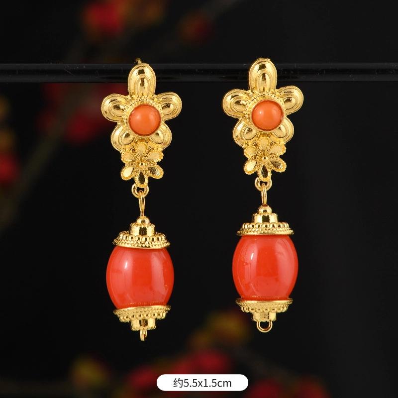 Xizang few earrings Nepal gold Tibetan style long earrings Tibetan women's earrings Tibetan clothing accessories