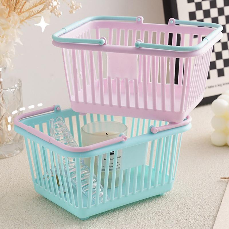 Neuer Kunststoffkorb-Organizer Tragbare Einkaufs-Aufbewahrungsbox Desktop-Kleinteile Spielzeug Obst Schreibwaren-Organizer Heimaufbewahrungskörbe
