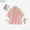 ZANZEA Women Round Neck Loose Casual Flare Half Sleeve Blouse