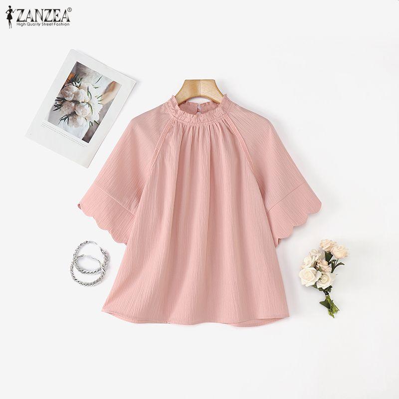 ZANZEA Women Round Neck Loose Casual Flare Half Sleeve Blouse