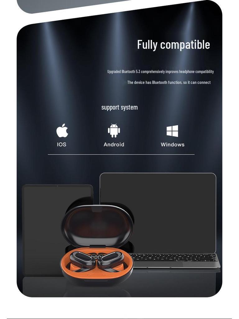 Cross-border T35 Bluetooth Earphones: True Wireless, Digital Display, Noise Reduction, Sports-Ready Over-ear & Open-ear Design.