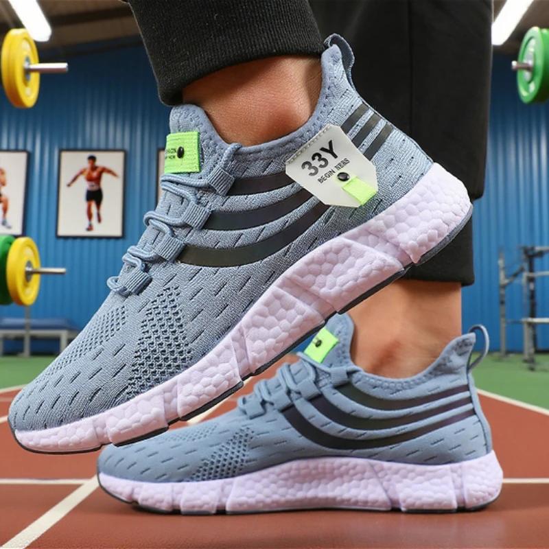Minimalist Mesh Male Casual Running Shoes Lightweight Outdoor Cushioned Heel Mesh Athletic Jogging Tenis Men'S Walking Shoes