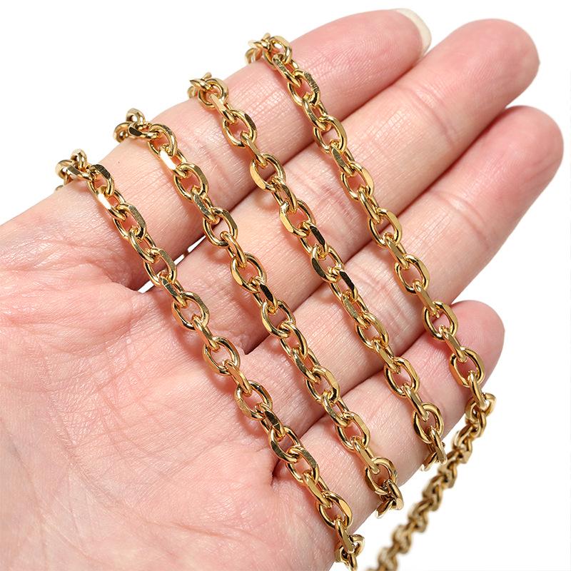 4.5mm Stainless Steel Beveled Cross Chain, 18k Gold Retention, Men's Necklace & DIY Bracelet Accessory