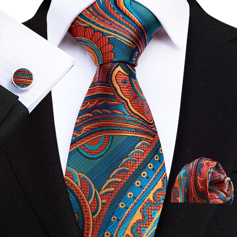 2025 Paisley Floral Men's Tie, Pocket Square & Cufflinks Set