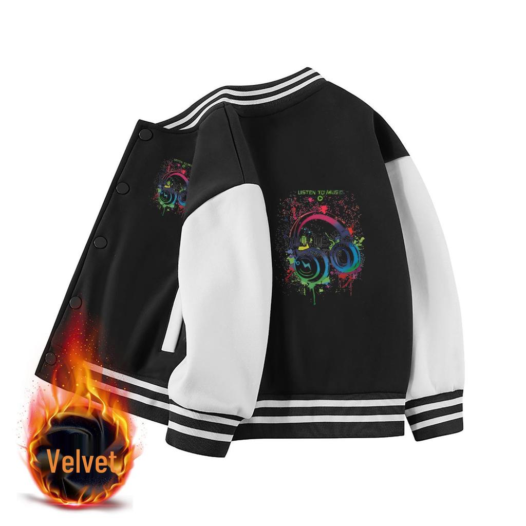 Boys' 2026 Autumn/Winter Fleece Baseball Jacket - Versatile Trendy Top for Big Kids