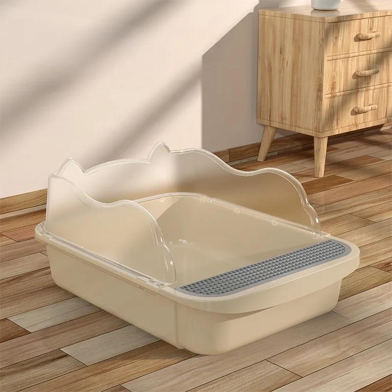 Large Cat Litter Box Semi-Enclosed Cat Sandbox with High Sides Removable Kitty Litter Pan for Rabbit Cats&Kittens Small Animals