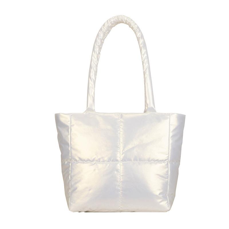 New Cotton Clothes Women's Bags, Simple Space Bags, Solid Color, Soft Squares Filled Shoulder Handbags