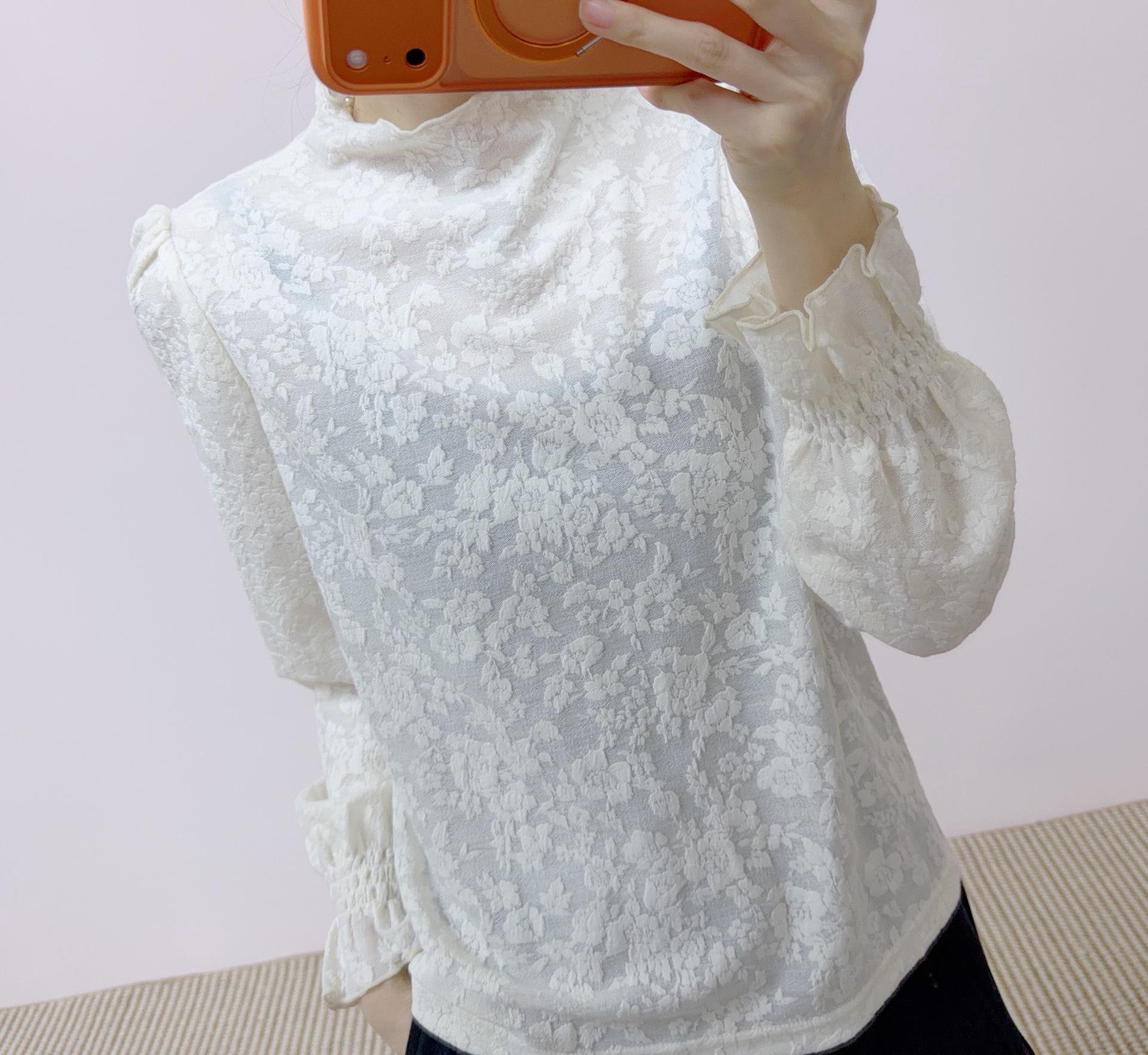 

2026 Spring/Autumn Versatile High-Neck Jacquard Loose Pullover Base Layer Shirt L (54-59 kg) грязно-белый
