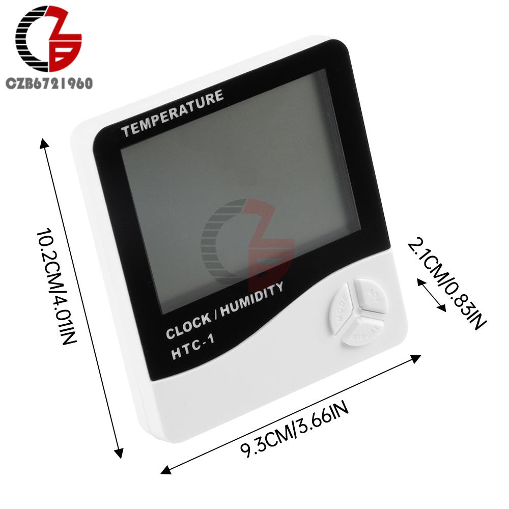 HTC-1 Digital Thermometer Hygrometer Clock Alarm/Alarm Calendar 5 Functions Large Screen Desktop Stand & Wall Mount White