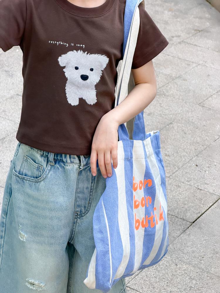 Summer Kids Fashion Spicy Girl Puppy Print Cropped T-Shirt – Slim Fit, Short Sleeve Top for Girls