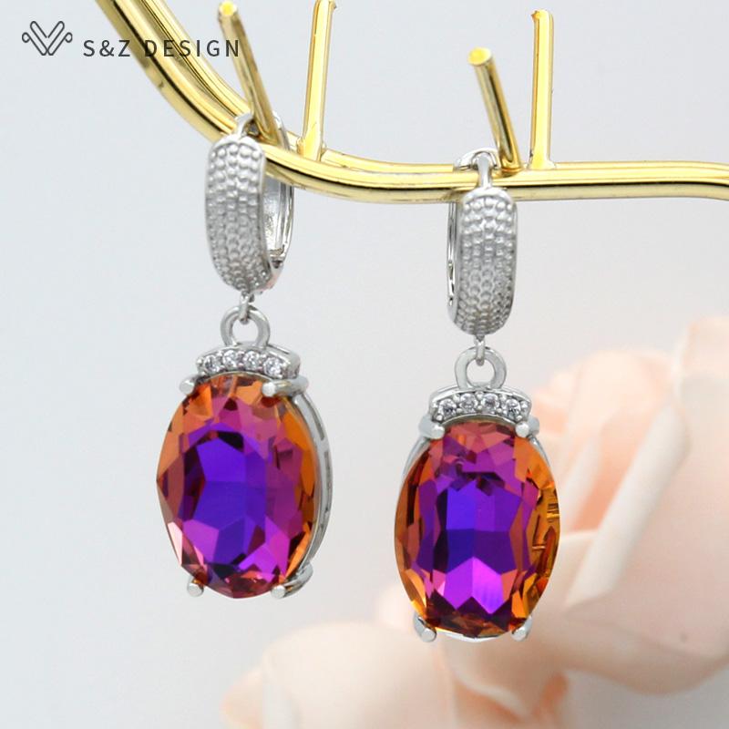 Fashion Large Oval Crystal Drop Earrings For Women Wedding Elegant Rose Gold Color Cubic Zirconia Eardrop Jewelry