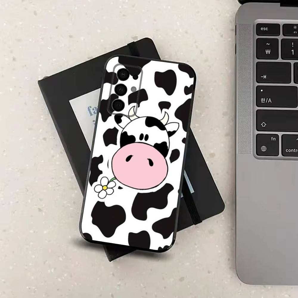 Cute Cow Print  For Samsung Galaxy A73,31,32,72,41,53,52,71,22,5G,Note,J7,8,9 Soft Black  Silicone Phone Case