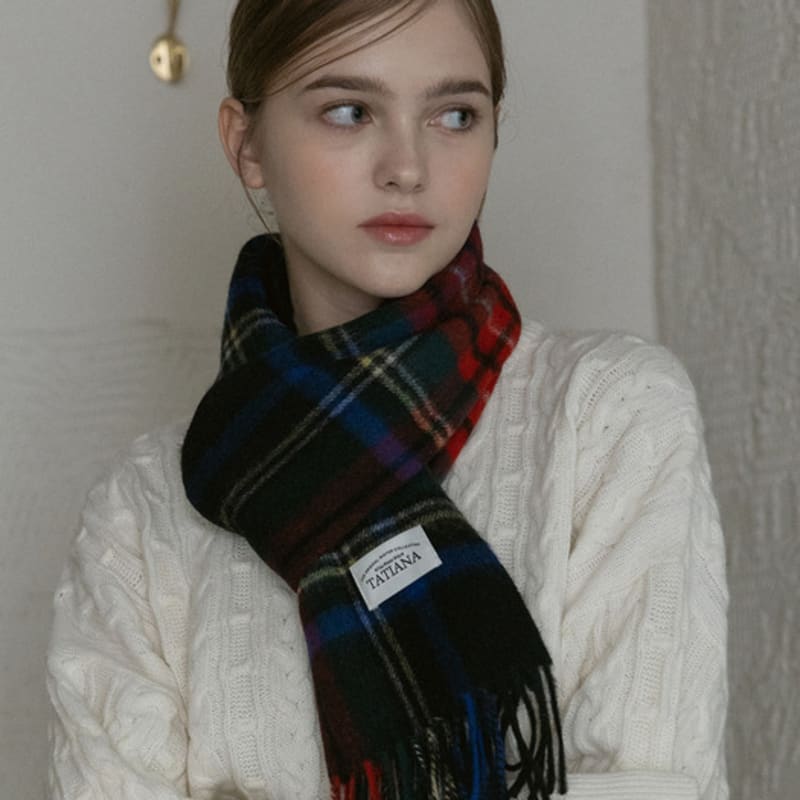 TATIANA Check Soft Lambskin 100% Wool Muffler MF8005 Red Green