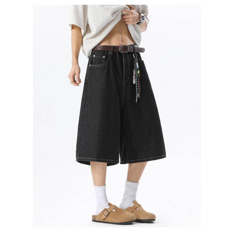 Men Vintage Loose Straight Cropped Casual Street Denim Jeans