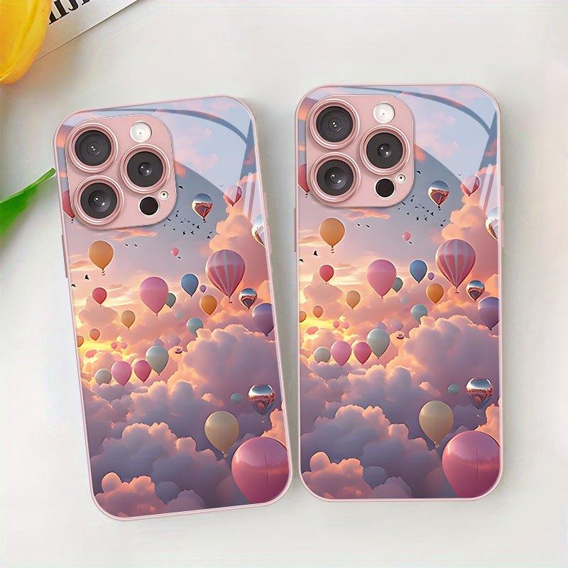 Hot Air Balloon Cloud Sunset Sky Glass Phone Case Suitable for iPhone 17 16 15 14 13 12 11 Pro Max Plus Shockproof Back Cover