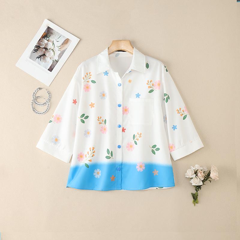 

ZANZEA Women Summer Turn Down Collar Casual 3/4 Sleeve Floral Blouse S белый