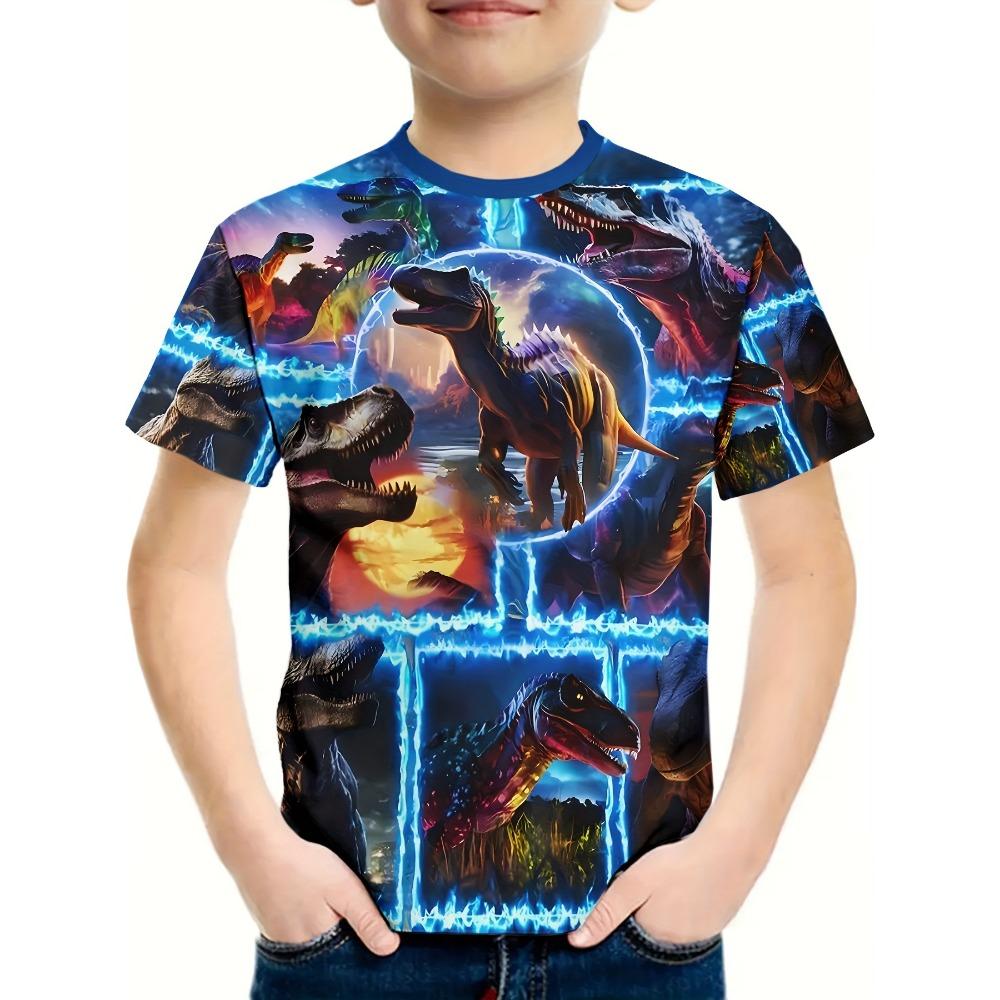 Children's Clothing Boys Tshirt Short Sleeve Girl T-Shirt 3D Cartoon Dinosaurs Casual Round Neck Tees Kids Summer Clothes Tops