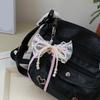 Delicate Pearls and Lace Bowknot Bag Ornament With Gingham Pattern Portable Accessory for Daily Commutes or Dates