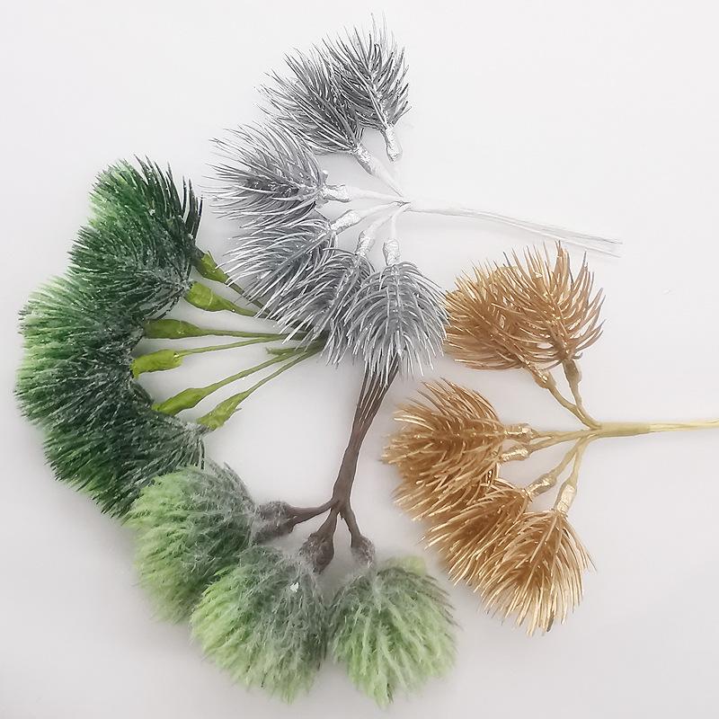 3Pcs Simulation Flower DIY Headdress Accessories Succulent Flocking Iron Leaves Pine Branches for Outdoor Patio Garden Wedding