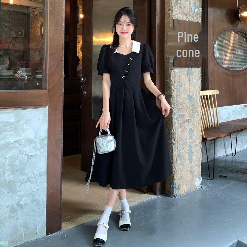 Women s Plus Size Summer Faux Two-Piece French Dress - New Chinese Style, Slimming & Youthful Design Plus Size 3XL