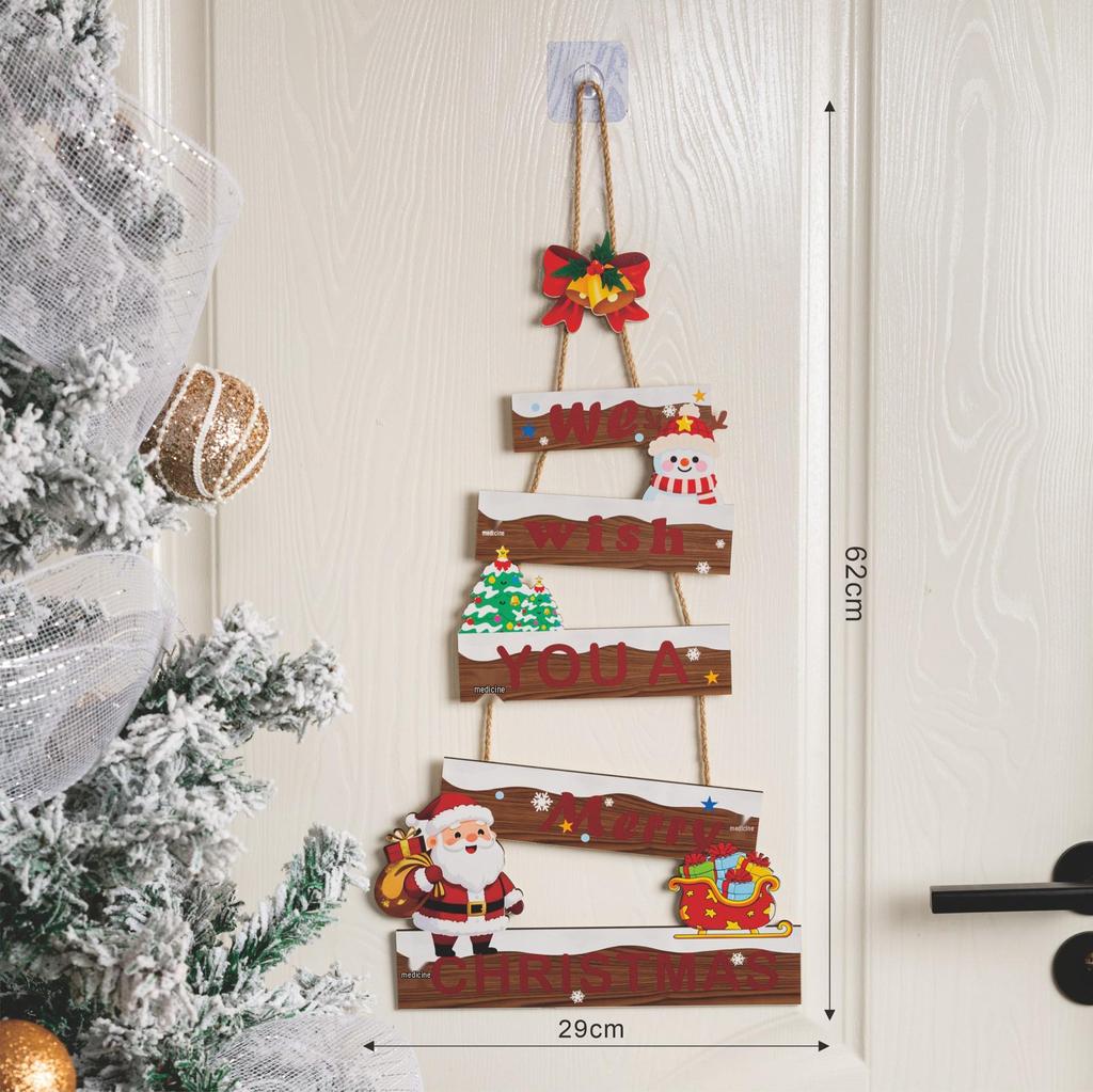 Santa Claus Snowman Doorplate Pendant - Christmas Cartoon Wooden Home Decoration