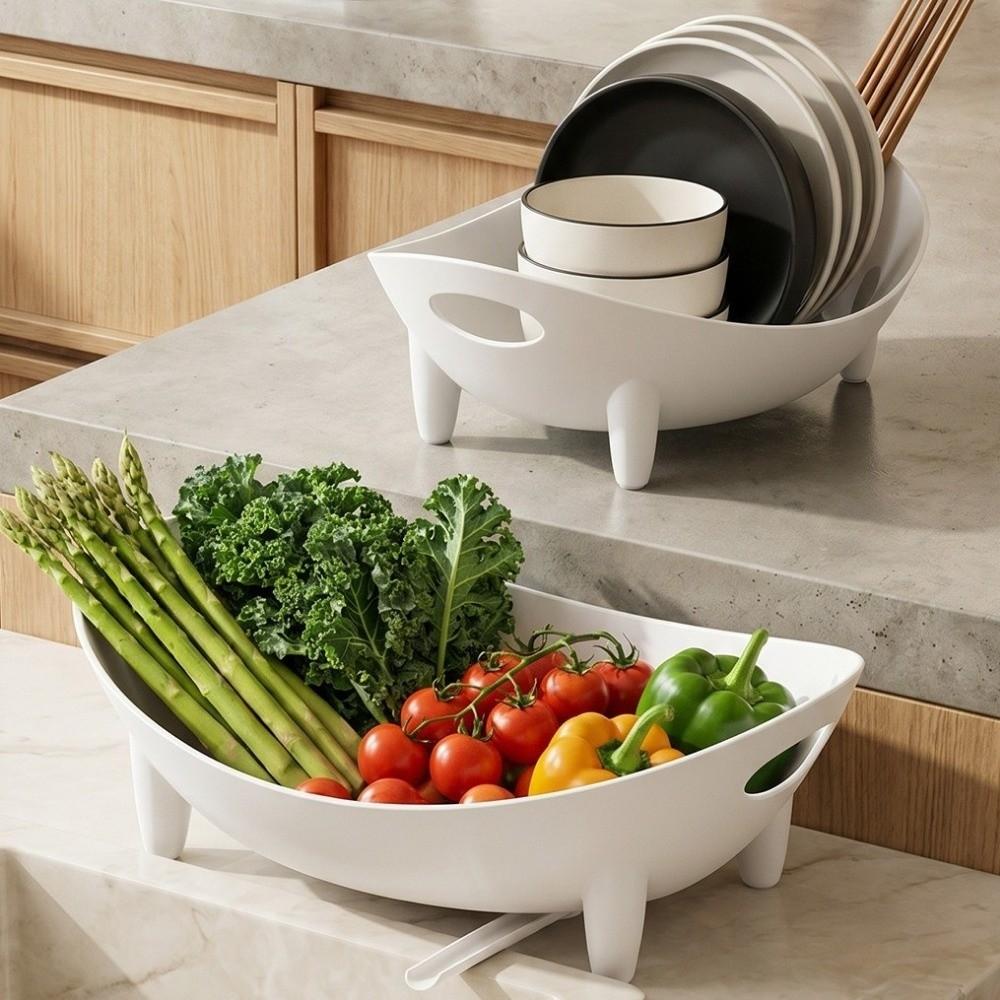 Plastic Oval Shaped Drainer Drainage Bowl Utensil Holder Multipurpose Vegetable Basket  Camping