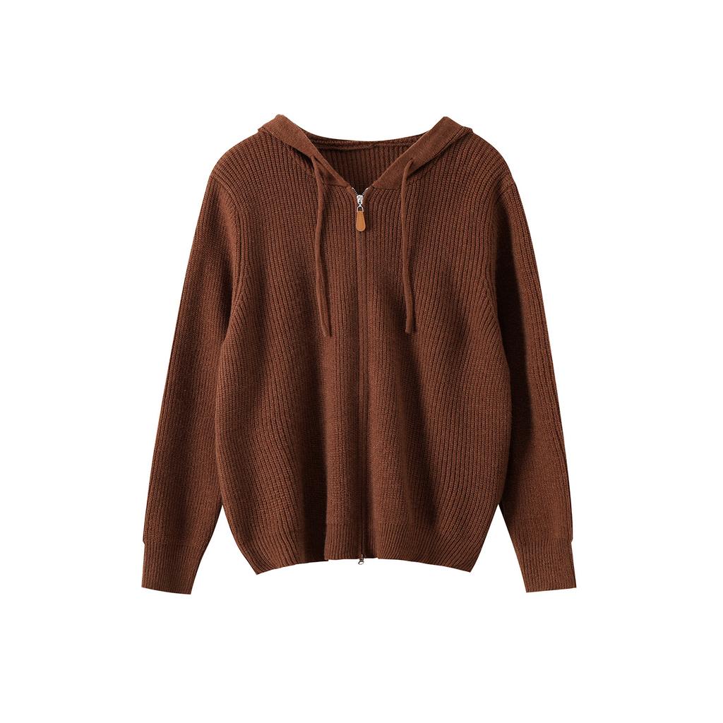 Large Size Women's Hooded Sweater Cardigan Autumn and Winter New Lazy Wind Loose Knitted Top 343338