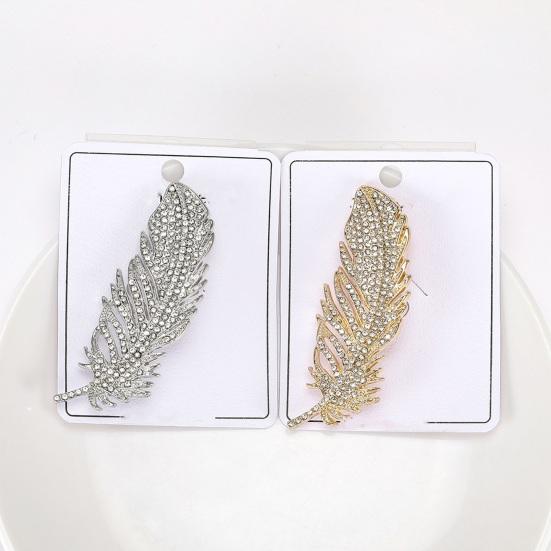 Brooch Feather Shape Rhinestone Decor Clothes Decoration Anti-Rust Anti-Oxidation Formal Occasion Lady Business Gift