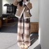 Women's Wool Plaid High-Waist Wide-Leg Pants: New Autumn/Winter Style with Velvet, Thick, Retro, Straight-Leg, Casual Fit.