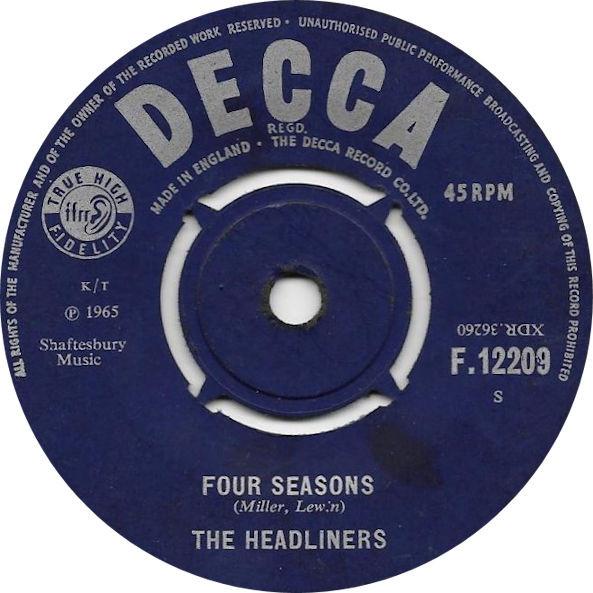 

7inch Record HEADLINERS Thats The Way I Must Go F12209 Decca 1965 UK Pop Used