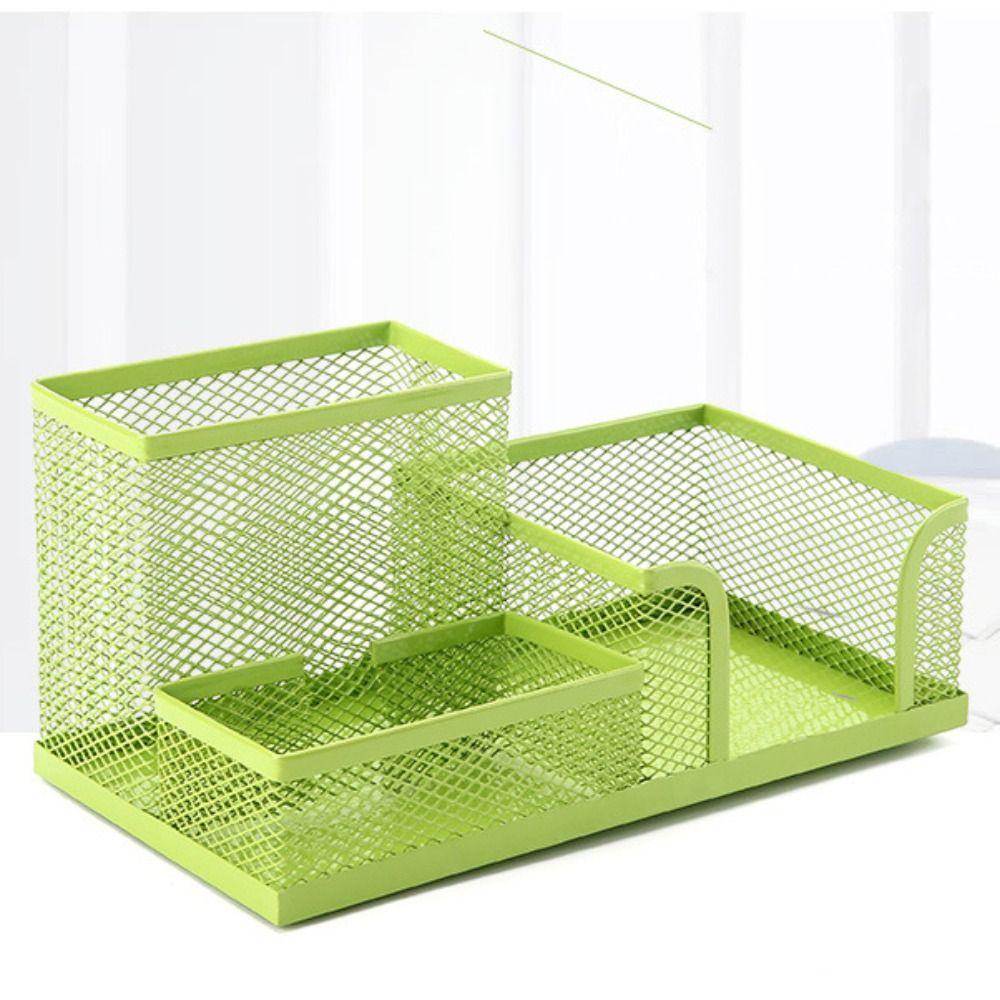 3/4 Grid Metal Mesh Pen Holder Large Capacity Makeup Brush Storage Bucket Bedroom Decoration