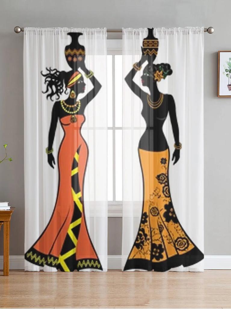 African Women Bottle Sheer Window Curtains For Living Room Bedroom Girls Room Decoration Tulle Curtains